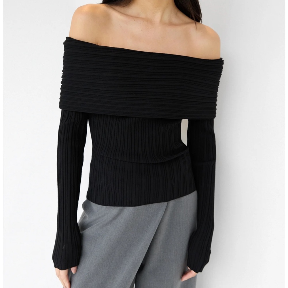 OAK + FORT Black Off-Shoulder Sweater